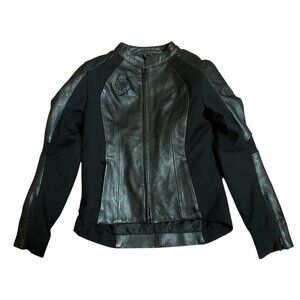Bilt Black Leather Motorcycle Jacket Sz 4 Removable Armor Embroider Rose Design